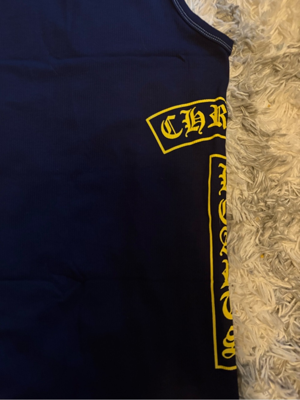 Chrome Hearts Navy Tank Top with Yellow Gothic Logos - Picture 4 of 5